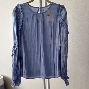 LOFT Sky Blue Ruffle Sleeve Blouse